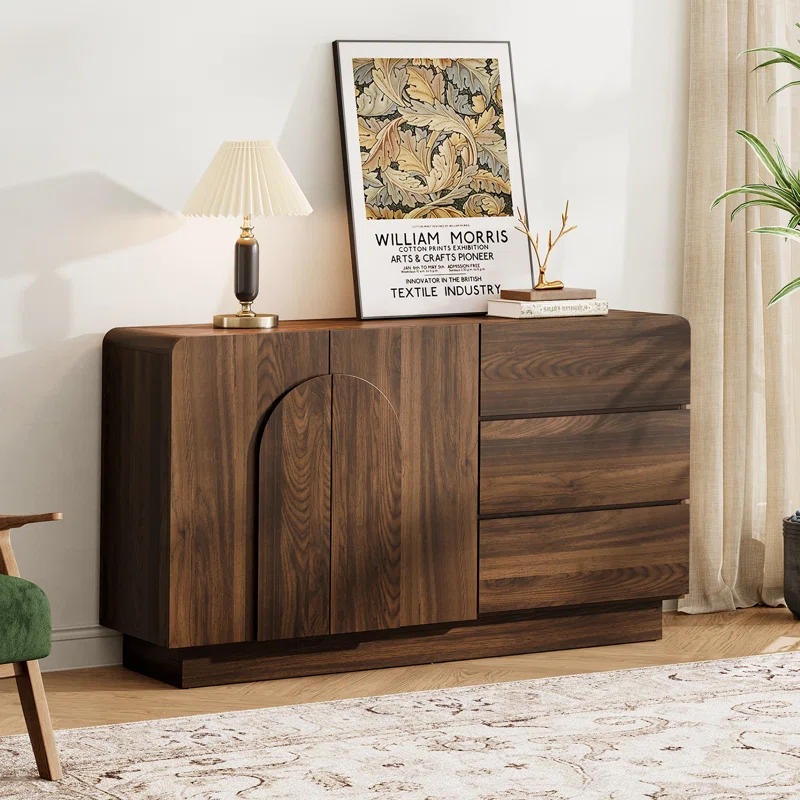 55" Winston Porter Sideboard w/ Adjustable Shelf and 3 Drawers (Walnut)
