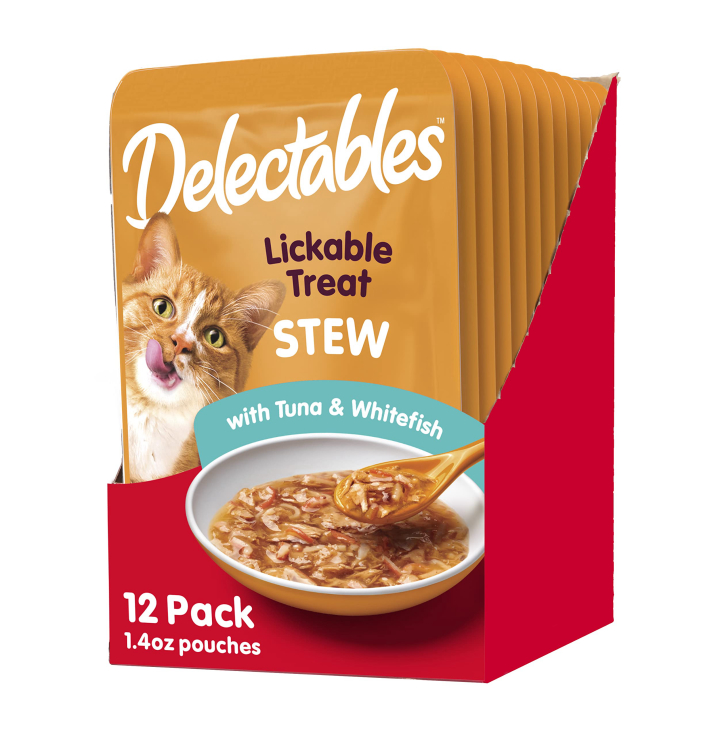 Hartz Delectables Stew Tuna & Salmon Pack Lickable Cat Treats, 1.4-oz pouch, 12 count