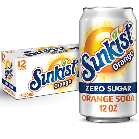 12-Ct 12-Oz Sunkist Zero Sugar Orange Soda