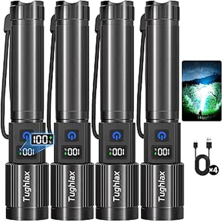 3-Pk Tughlax 5-Mode Rechargeable Flashlights w/ LCD Display