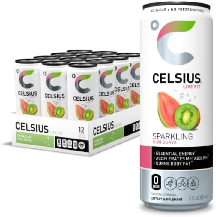 CELSIUS Sparkling Sugar Free Kiwi Guava,  Energy Drink, 12 Fl Oz (Pack of 12)