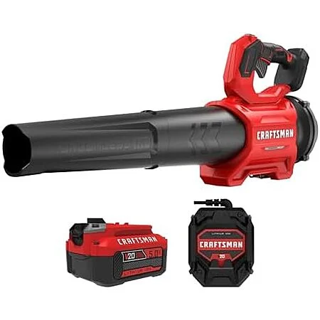 $119 | CRAFTSMAN Leaf Blower Cordless with Battery and Charger V20 RP, 5.0Ah (CMCBL730P1) at Amazon