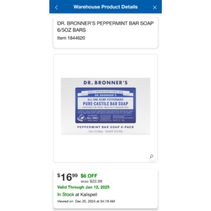 6-Pack 5oz Dr. Bronner's Castille Peppermint Bar Soap