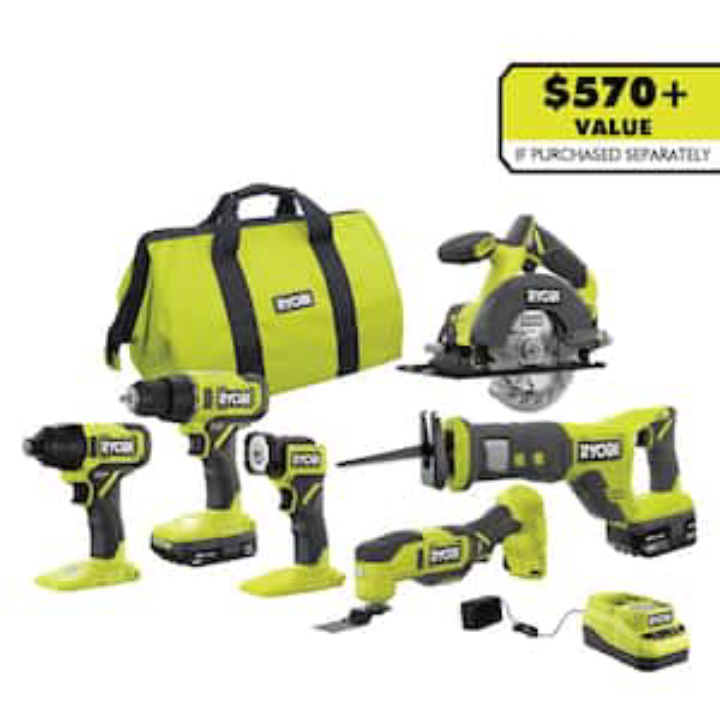 RYOBI ONE+ 18V 8‑Tool Cordless Combo Kit w/ 3 Batteries – Complete DIY Power Set