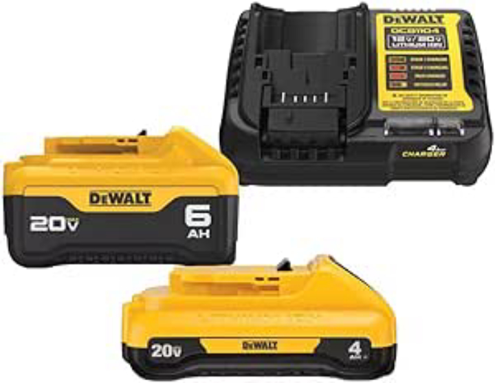 DEWALT 20V MAX 6.0Ah + 4.0Ah Battery & Charger Starter Kit – Reliable Power for Your Tools
