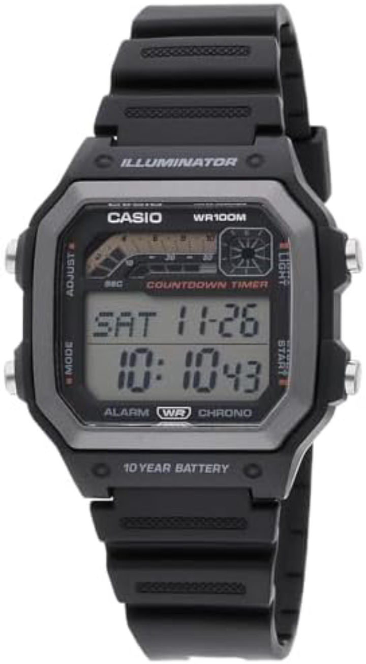 42mm Casio Men's WS1600H Series Watch with Stopwatch, 100M Water Resistance