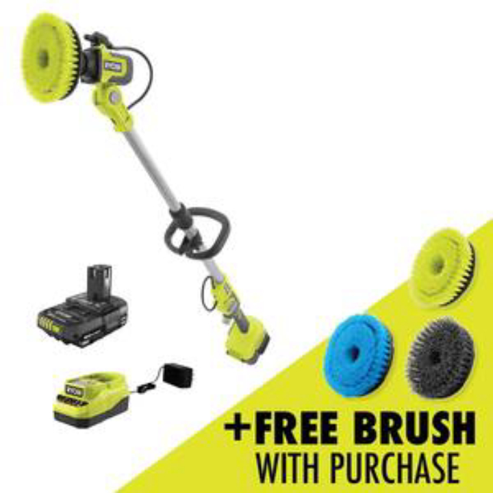 RYOBI ONE+ 18V Cordless Soap Dispensing Scrubber with 2 Brushes