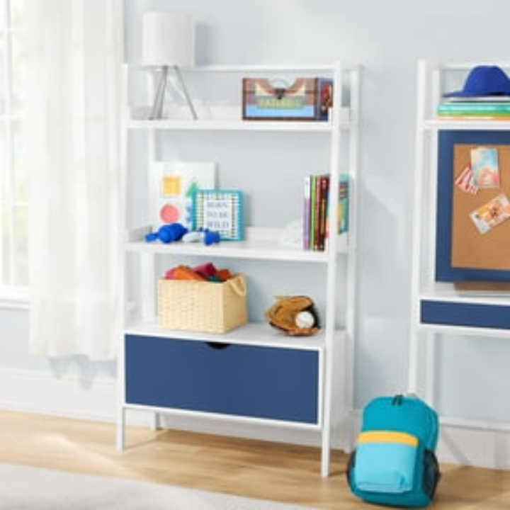 BYO Kids Ladder Bookcase with Drawer, Navy Blue/White - $23.80