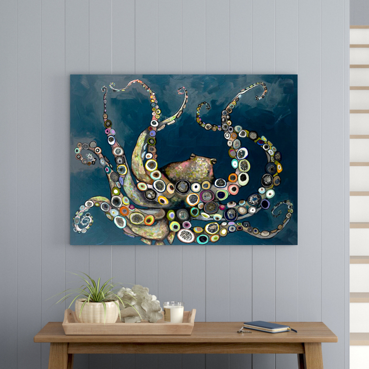 Eli Octopus In The Deep Blue Sea On Canvas by Eli Halpin Print