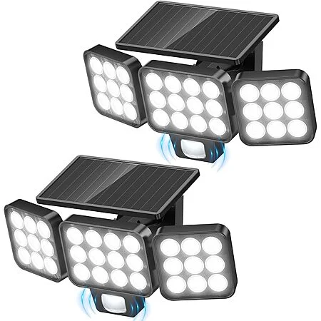 2-Pk WdtPro 3500LM Motion Sensor Outdoor Solar LED Flood Light