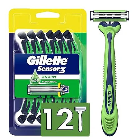 12-Count Gillette Sensor3 Disposable Razor for Men (Sensitive) at Amazon (83￠ each)