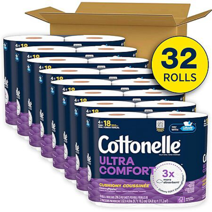 Cottonelle Toilet Paper 32-Pack Family Mega Rolls