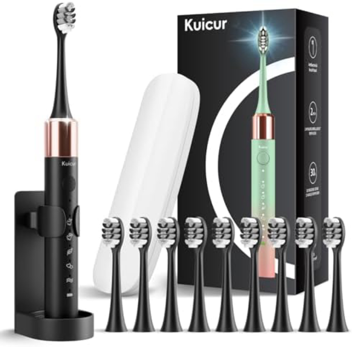 Kuicur Sonic Electric Toothbrush with 10 Brush Heads & Travel Case