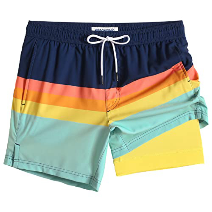 maamgic Men's 5" Swim Shorts – Quick Dry, Navy Stripe