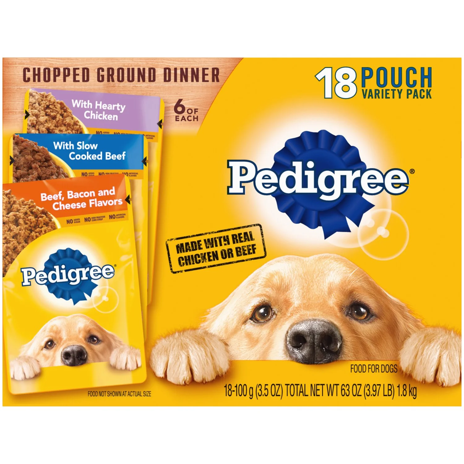 Pedigree Chopped Ground Dinner Wet Dog Food Variety Pack, 3.5 oz Pouches (18 Pack) 