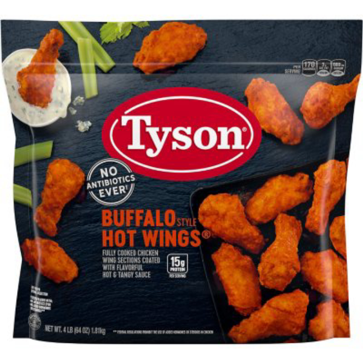 Tyson Fully Cooked Bone-In Buffalo Style Hot Chicken Wings, Frozen (64 oz.)
