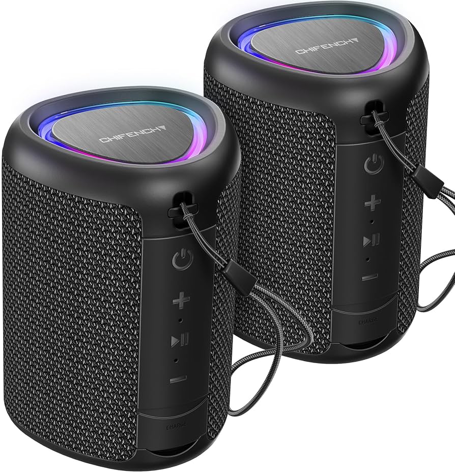 Portable Bluetooth Speaker with Lights, Powerful Crystal Clear Sound, IPX7 Waterproof, All Day Playtime, AUX&TF-Card Input, Bluetooth 5.3, TWS Paring, Small Wireless Speaker for Outdoor, Gift Ideas