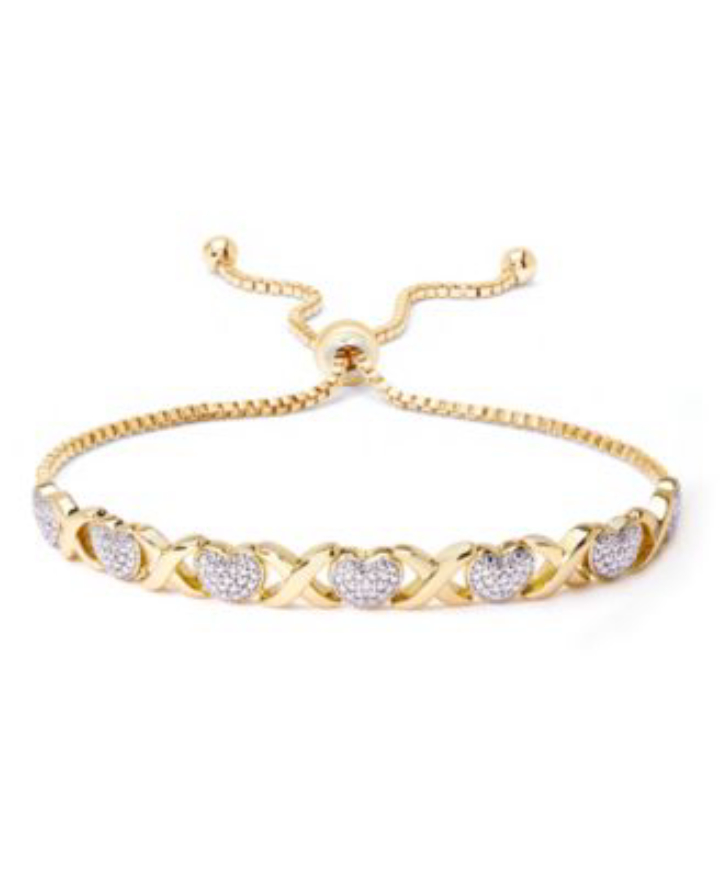 Diamond Accent Heart X Link Bracelet in Silver Plate