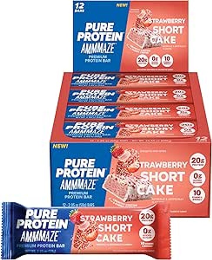 Pure Protein AMMMAZE Strawberry Shortcake Protein Bars (12 ct) 20g Protein | No Added Sugar | 220 Calories | Gluten Free