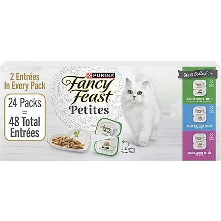 24pk 2.8oz Fancy Feast Petites Wet Cat Food Variety Pack Tubs