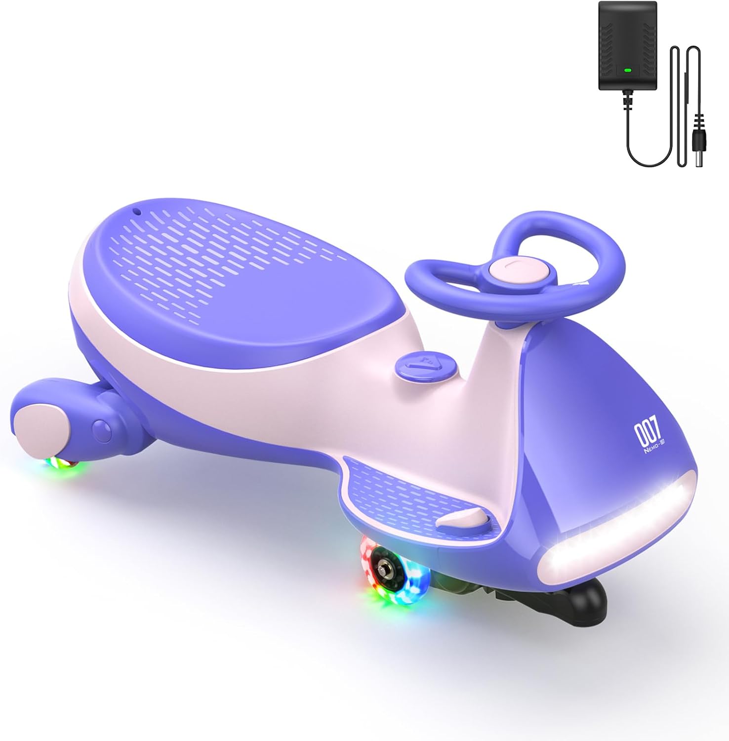 FanttikRide 6V N7 Classic Electric Wiggle Car with Pedal, Rechargeable Battery, CyberWiggle, 2 in 1 Swing Car, 2 Speed, Anti-Rollover, Flashing Wheels, Bluetooth, for Ages 3 and Up, 150 Lbs, Pink
