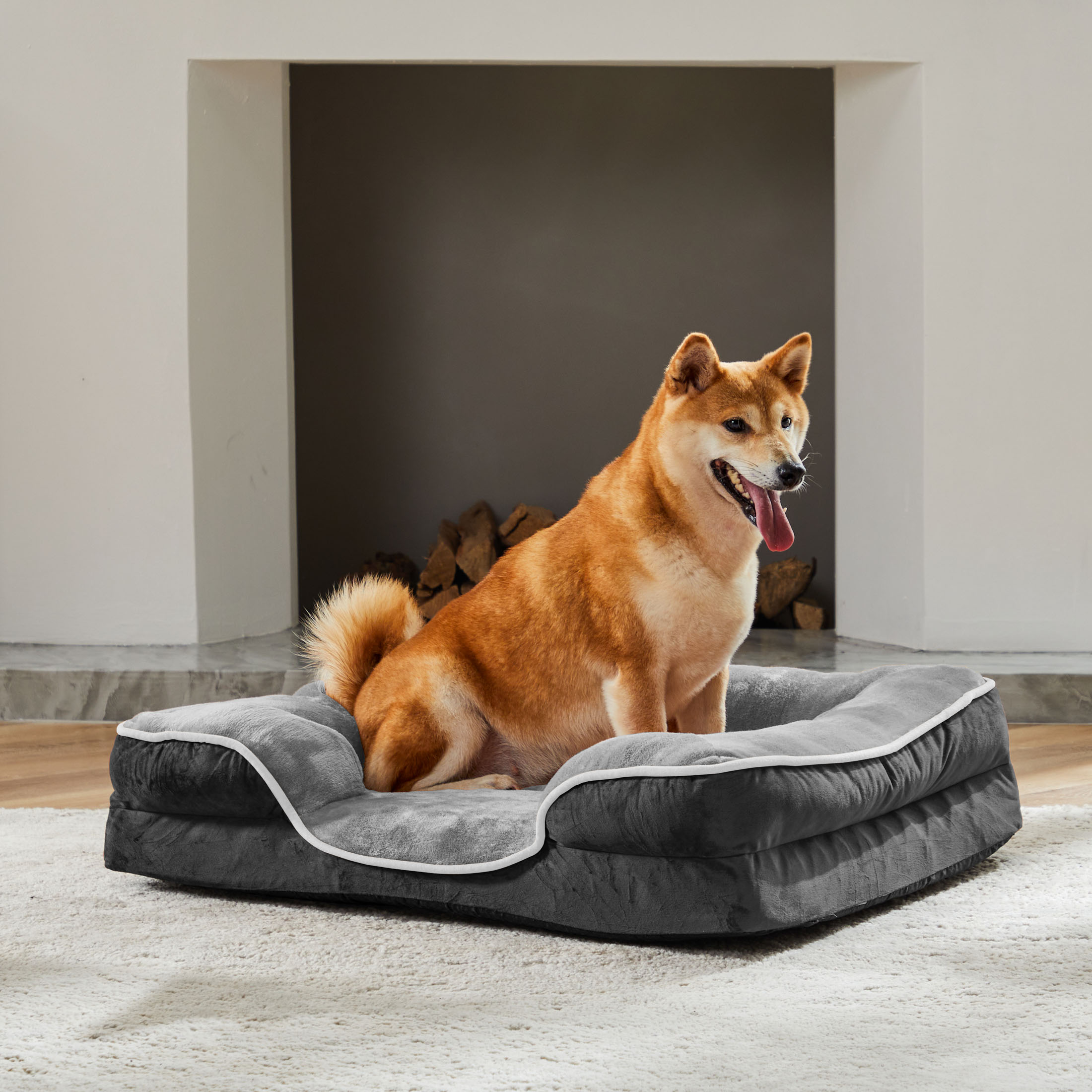 EDX Dog Bed 28"x23" Orthopedic Dog Sofa Bed Medium, Supportive Foam Pet Couch Bed with Removable Washable Cover, Grey