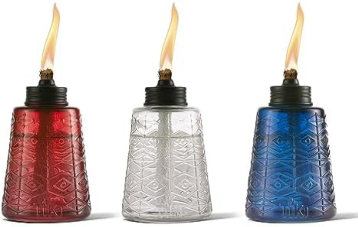 3-Pc TIKI Molded Glass Decorative Tabletop Torches