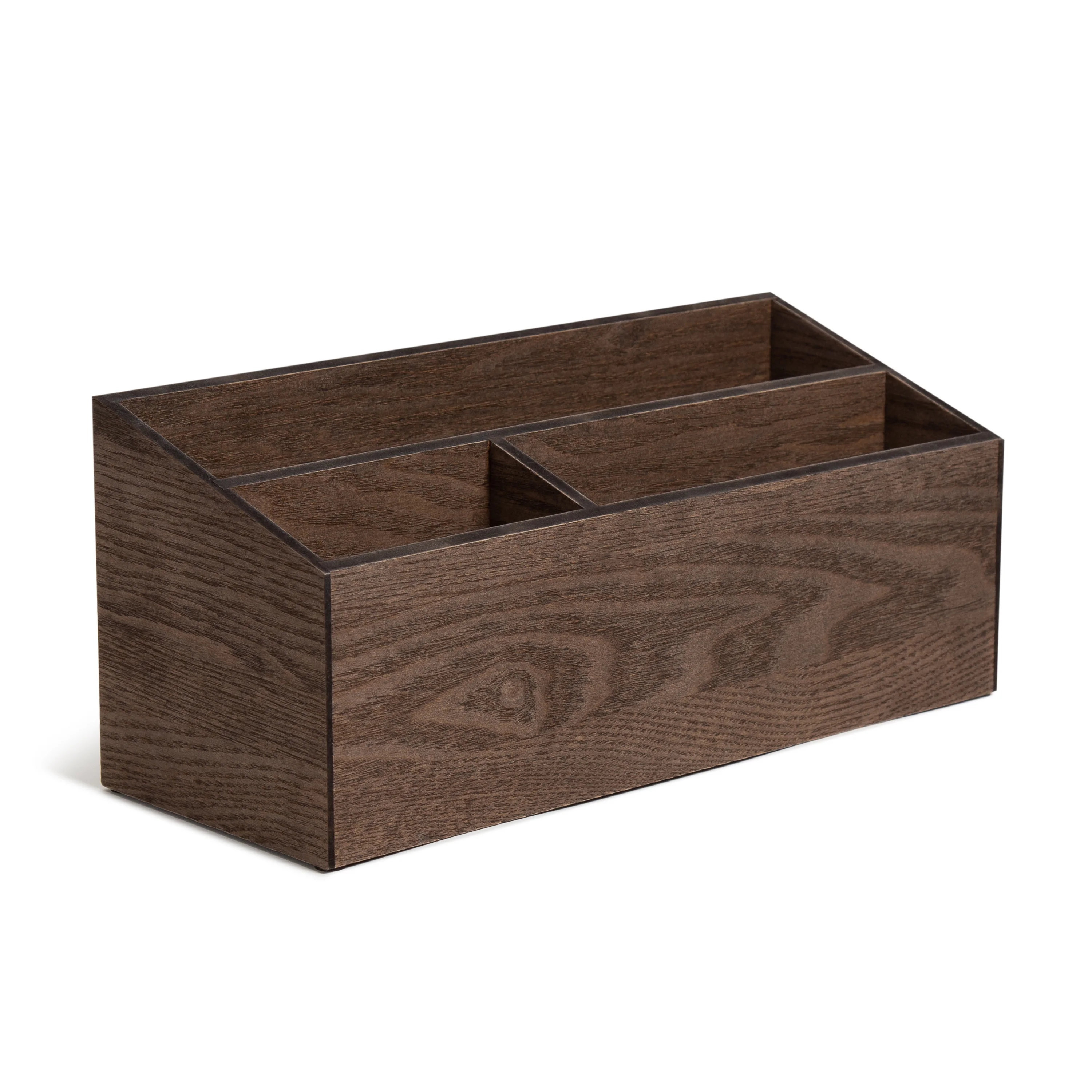 U Brands Wooden Desk Storage Bin, Dark Brown Wood, 3 Compartments