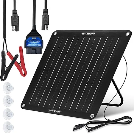 ECO-WORTHY 10W Solar Car Battery Charger Maintainer w/ OBD-II Cable(1)