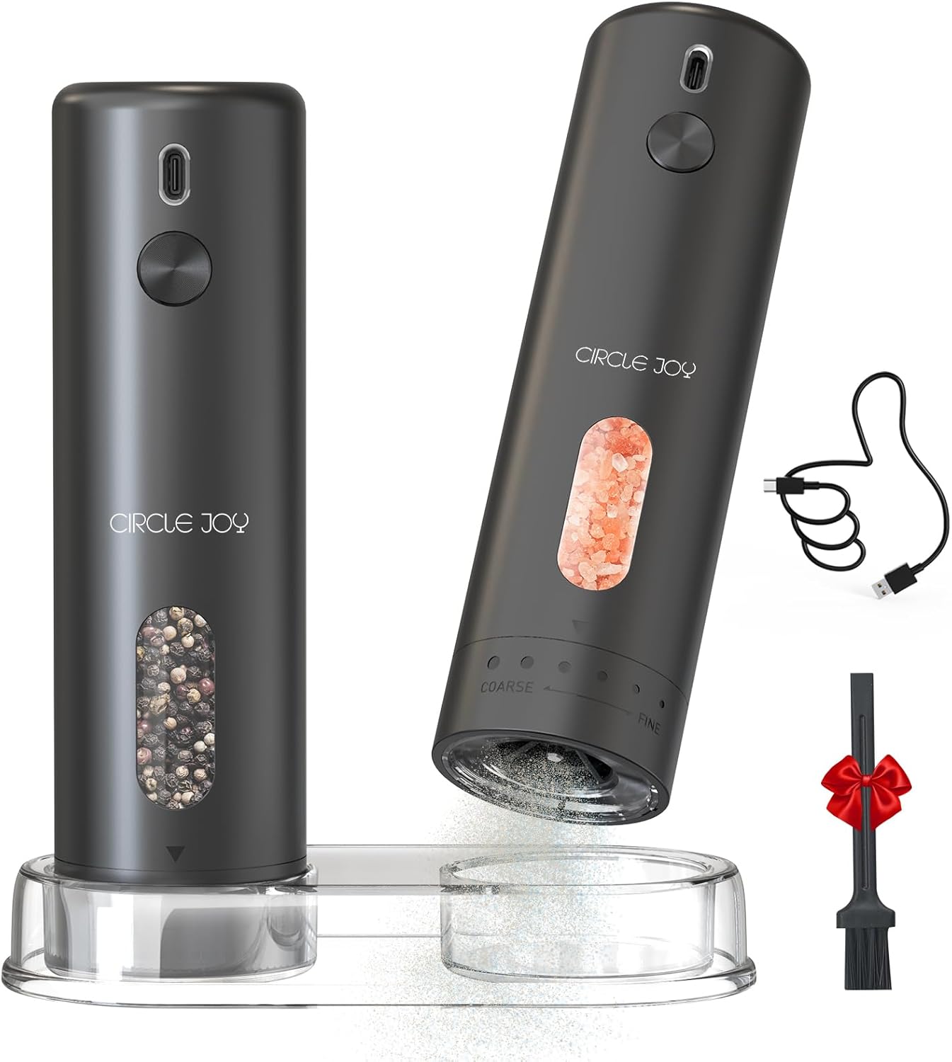 CIRCLE JOY Rechargeable Electric Salt and Pepper Grinder Set with Base