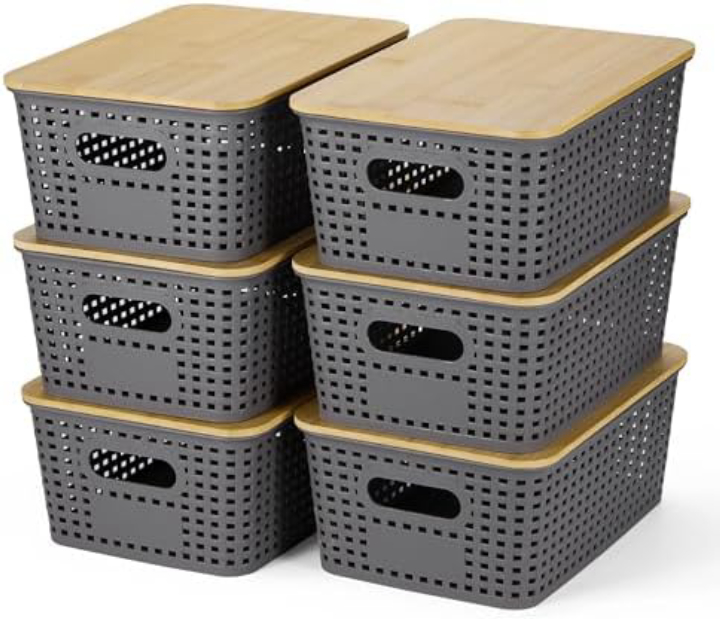 Anysig 8-Pack Stackable Storage Bins w/ Bamboo Lids - 3 colors