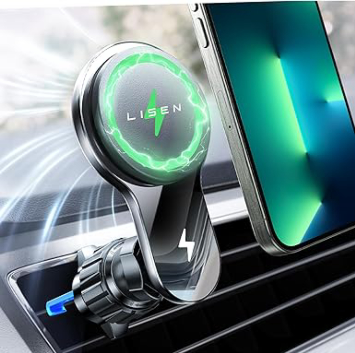 LISEN 15W MagSafe Car Mount Phone Charger with 3.3' USB-C Cable