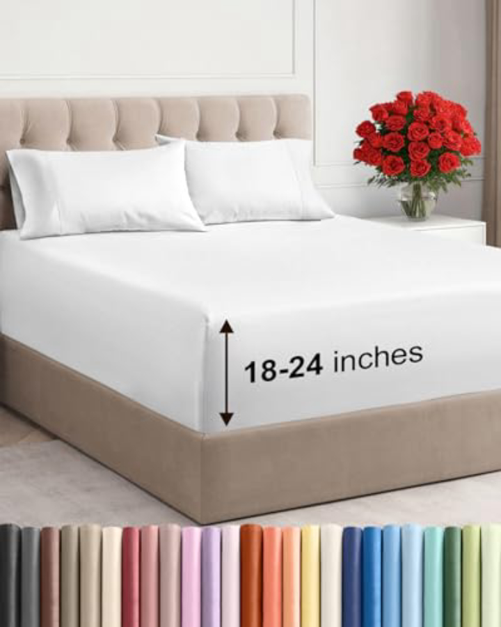 Extra Deep King Sheet Set – 4pc Cooling Microfiber, 18-24" Mattress