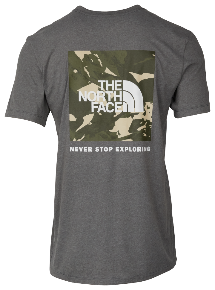 The North Face Printed Box NSE Short-Sleeve T-Shirt for Men - TNF Medium Grey Heather/New Taupe Green Snowcap - S
