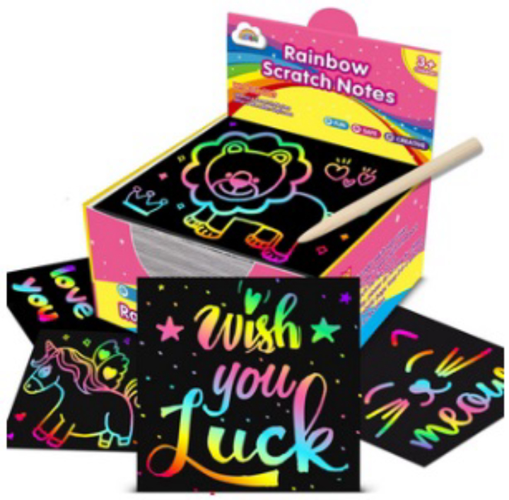 160-Pc Paper Scratch Art Notes + 5-Ct Wooden Stylus