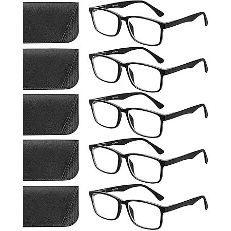 5-Pk Unisex Blue Light Blocking Reading Glasses (Various Strengths)
