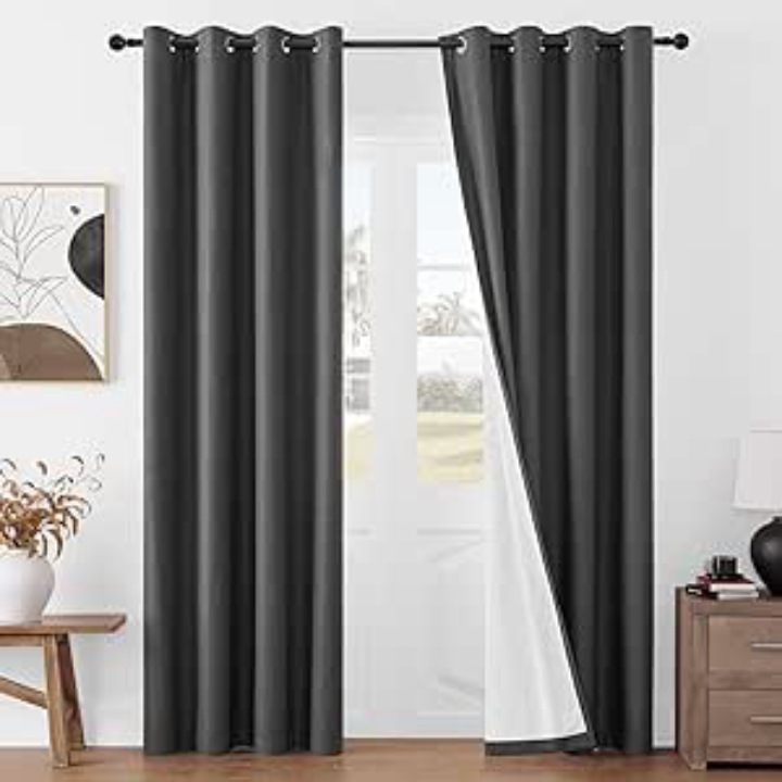 2-Panel 52" x 72" Joydeco Insulated Thermal Blackout Curtains, Dark Grey