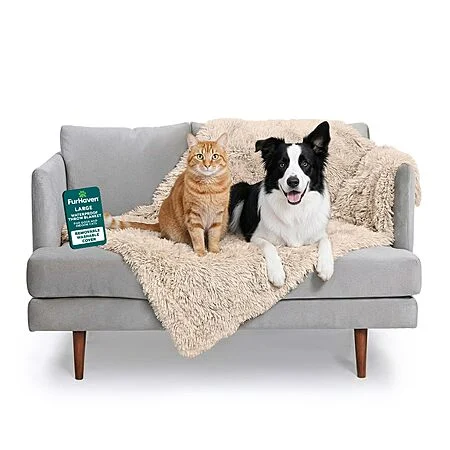 Furhaven Waterproof Throw Blanket for Dogs & Indoor Cats, Washable - Shaggy Plush Calming Long Faux Fur & Velvet Dog Blanket - Taupe, Large $12.95