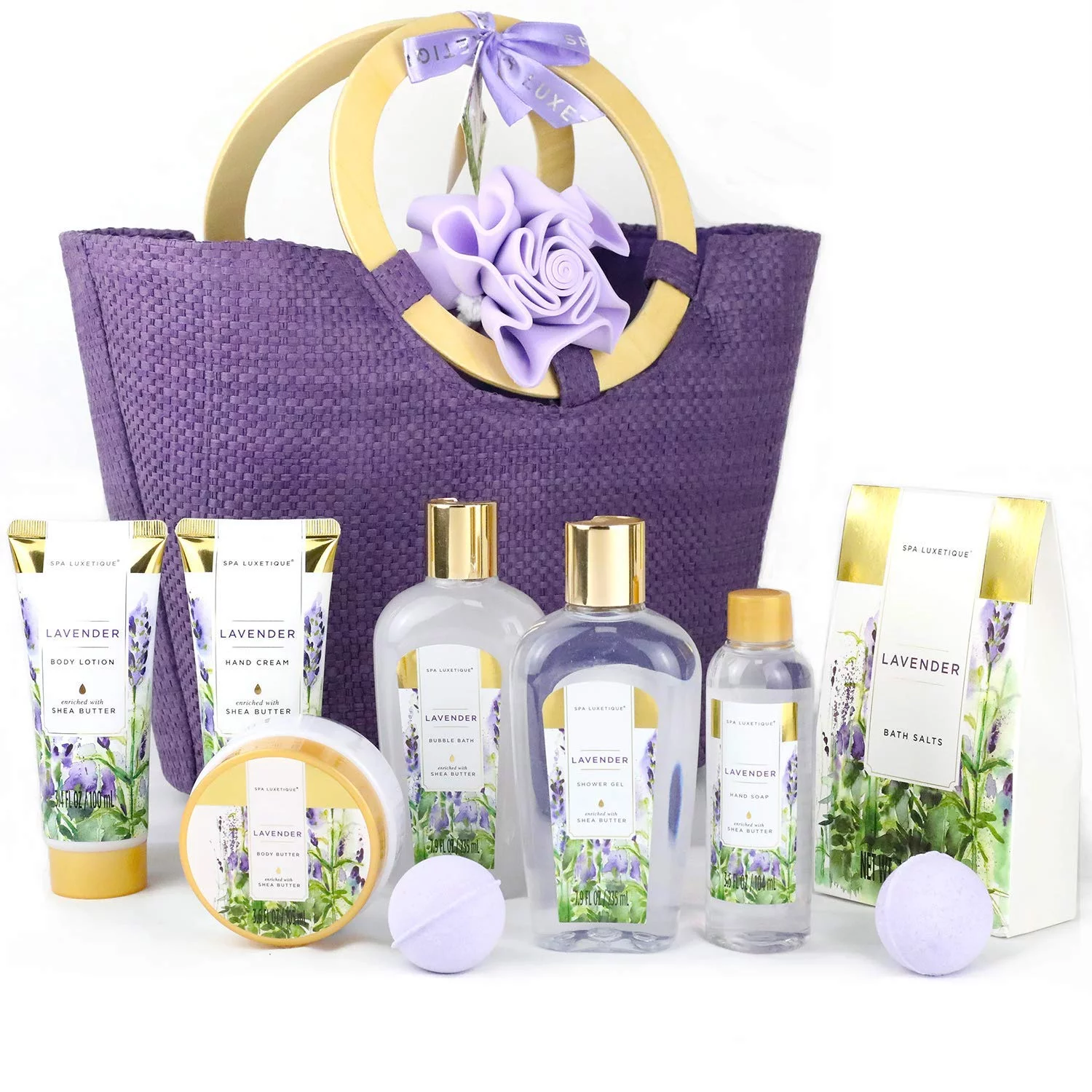 Spa Luxetique Bath Gift Sets for Women Lavender Body Care Baskets - 10 Pcs Relaxing Holiday Birthday Gifts for Her, Mothers Day Gifts for Mom 