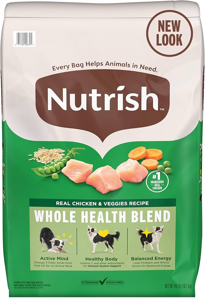 Nutrish Dry Dog Food, Real Chicken & Veggies Recipe Whole Health Blend for Adult Dogs of All Sizes, 40 lb. Bag, Packaging May Vary (Formerly Rachael Ray)