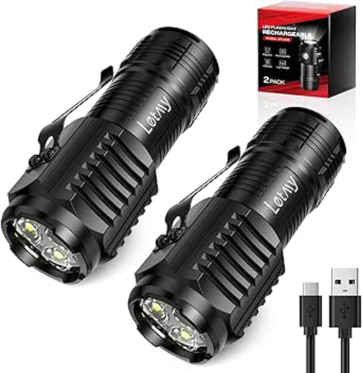 LETMY 800 Lumen Rechargeable Mini Flashlight 2-Pack
