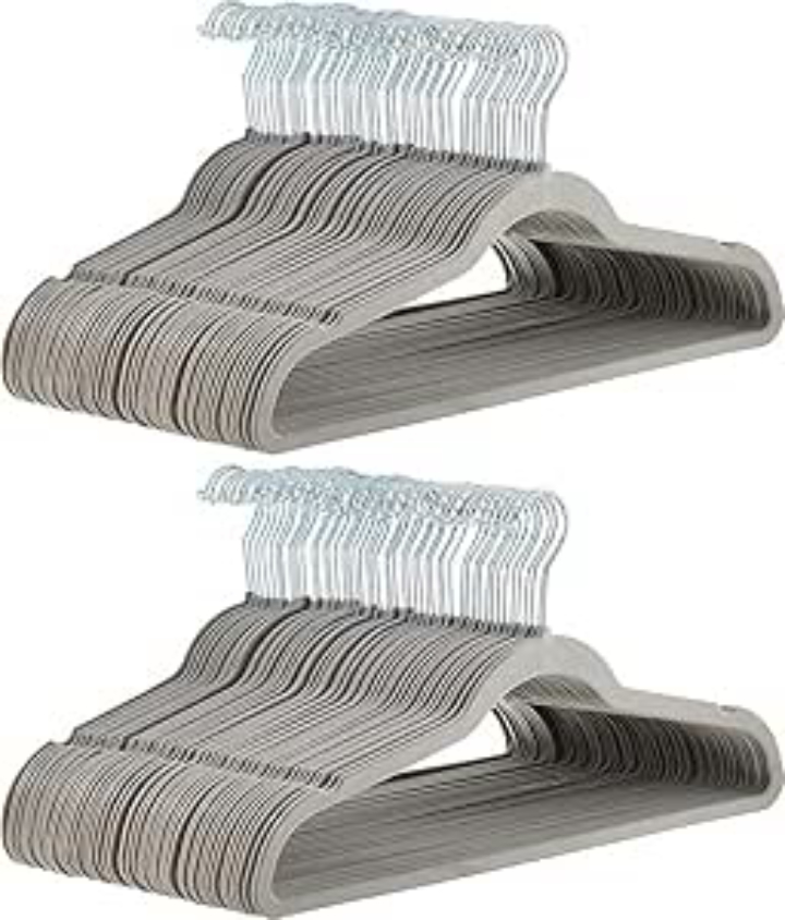 100‑Pack Amazon Basics Velvet Non‑Slip Slim Clothes Hangers – Closet Space Saver
