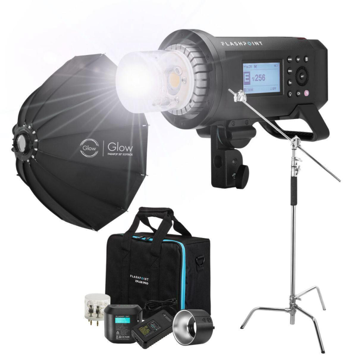 Flashpoint XPLOR 600PRO R2 TTL Battery-Powered Monolight Kit With Glow ParaPop and C-Stand.
