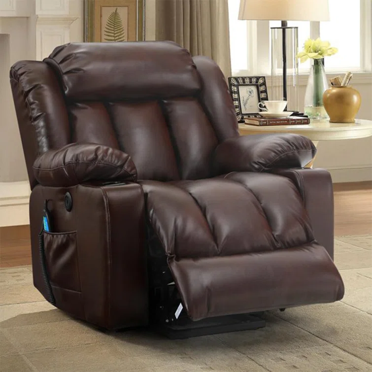 Latitude Run Power Lift Recliner Chair w/ Heat & Massage (Brown) 