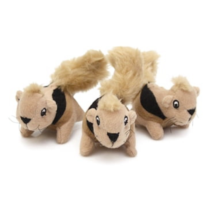 3-Pk Outward Hound Squeakin' Squirrels Squeaky Dog Plush Toys