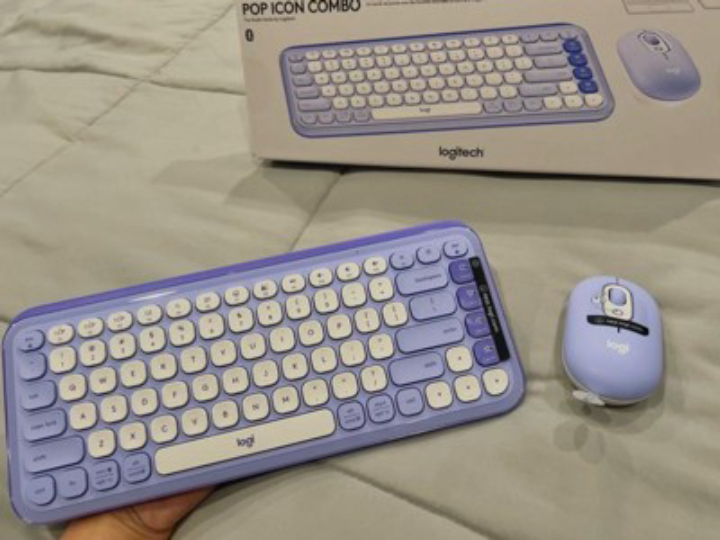 Logitech POP ICON Keys Wireless Bluetooth Keyboard (Off‑White/Lilac)