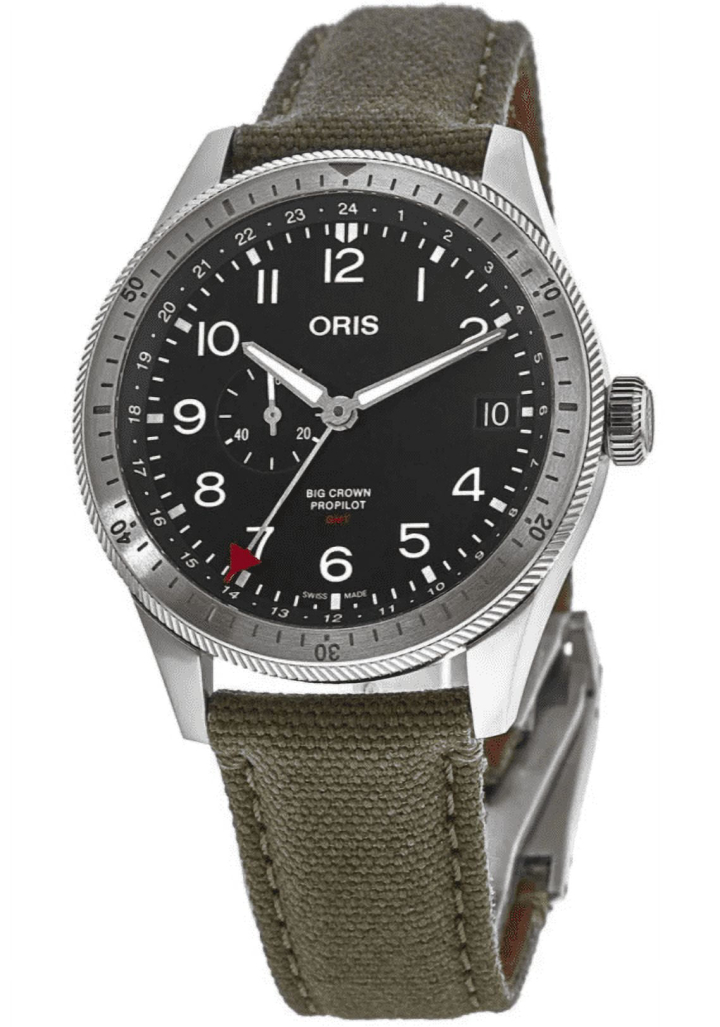 BIG CROWN PROPILOT TIMER GMT BLACK DIAL GREEN FABRIC STRAP MEN'S WATCH