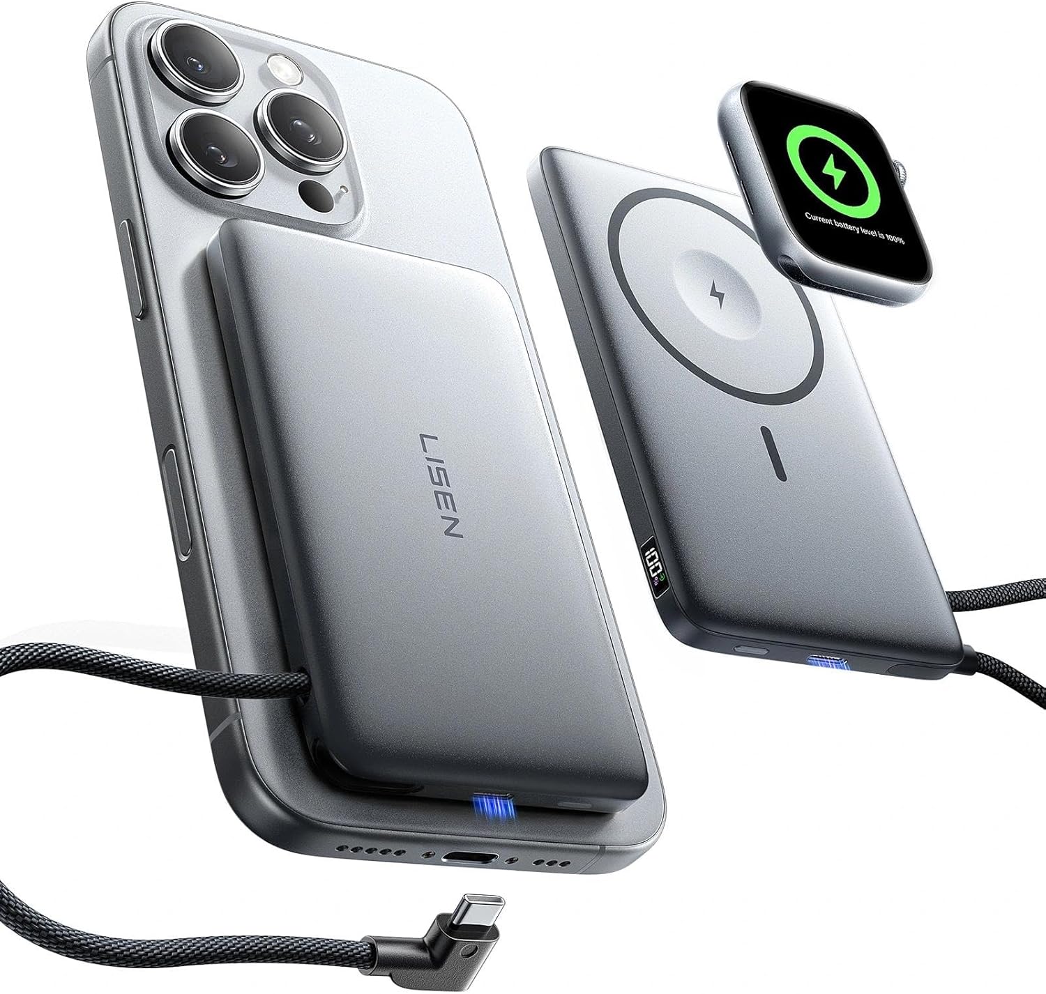LISEN CardMag Magnetic Power Bank for iPhone & Apple Watch 10,000mAh 