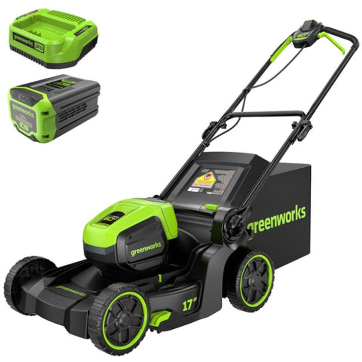 Greenworks 60V 17" Cordless Battery Push Lawn Mower with 4.0Ah Battery & Charger