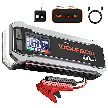 WOLFBOX 4000A 12V 24000mAh Portable Car Jump Starter w/ 65W Quick Charger